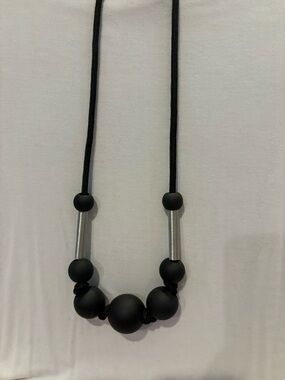 Minimalist Black Bead Necklace with Silver Accents